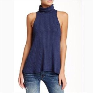 UO We the Free City Drippy Turtleneck Tank L Large Blue